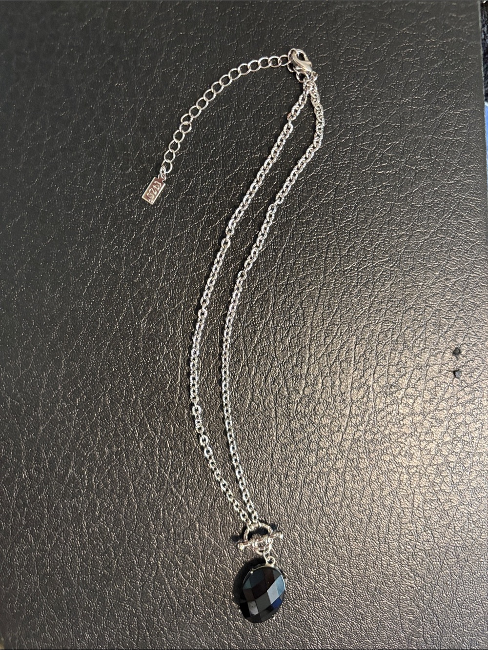 1928 Silver-Tone Necklace with Black Faceted Pendant NWOT